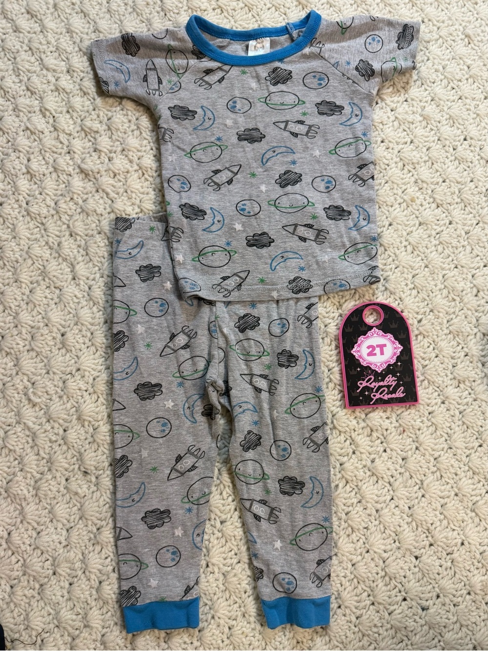Gerber Gray Space Rocket Pajama Set with Blue Trim